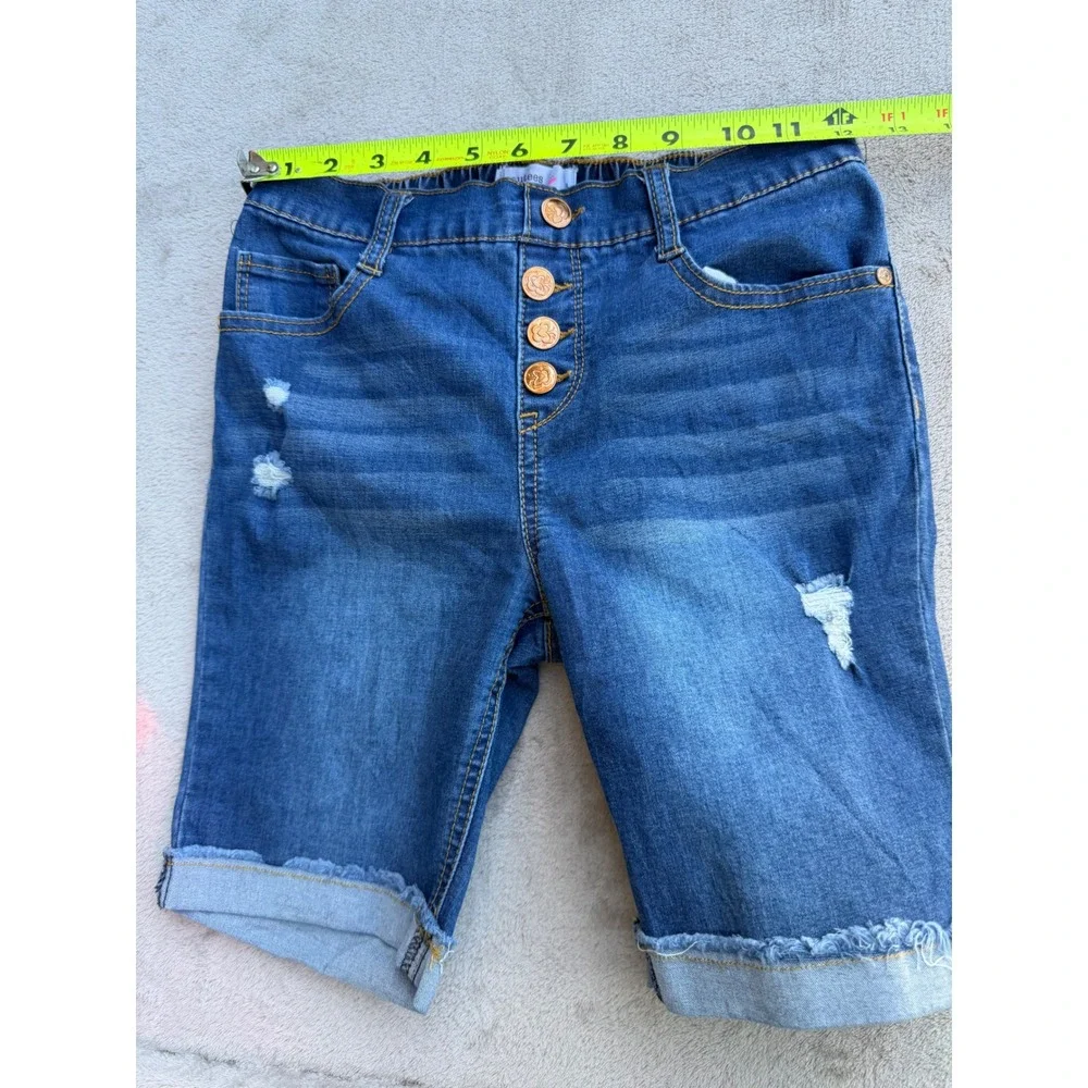 Beautees Denim Bermuda Shorts Girls 14 Blue Distressed Button Fly